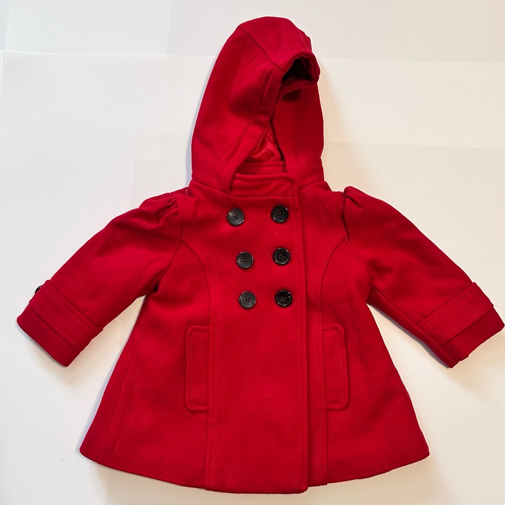 Old Navy Toddlers Red Hooded Pea Coat Size 12-18 Months